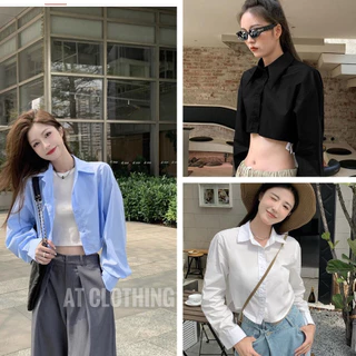 Áo Sơ Mi From Rộng Croptop Tay Dài Basic Phong Cách Hàn Quốc_AT CLOTHING