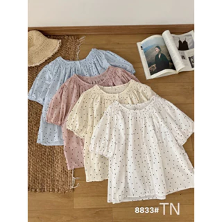 Áo sơ mi cổ tròn chấm bi màu pastel phong cách Retro tinh tế hàng QC loại 1