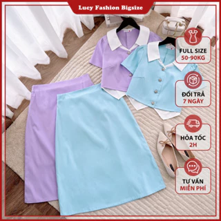 Set đồ bộ bigsize nữ dự tiệc đi chơi kiểu cổ sơ mi trắng chất cotton lạnh 3 màu LUCY big size 50 - 90 kg