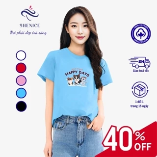 Áo thun nữ HAPPY DAY ba chú mèo dễ thương với chất liệu 100% cotton thoải mái tự tin tỏa sáng mọi lúc đến từ SHENICE.