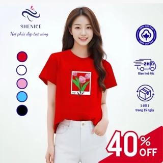 Áo thun nữ SHENICE, áo phông nữ cổ tròn tay ngắn, dáng ôm nhẹ, in hình dễ thương ,vải 100% cotton 4 chiều mềm mịn mát