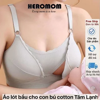 Áo lót bầu Cotton Tăm Lạnh mở khuy cho con bú không gọng nâng ngực chống chảy xệ HEROMOM