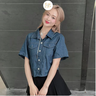 Áo sơ mi croptop jeans cộc tay Jun Boy phối cúc cá tính 7019 P0K17