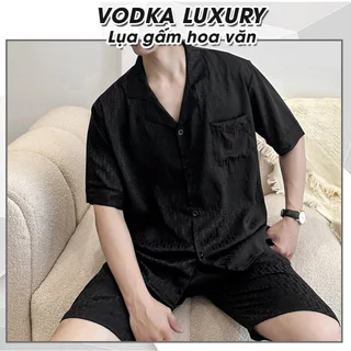 Đồ ngủ nam pyjama lụa gấm chữ G màu đen sang chảnh, mềm mại, thoải mái G04 - Vodka Luxury