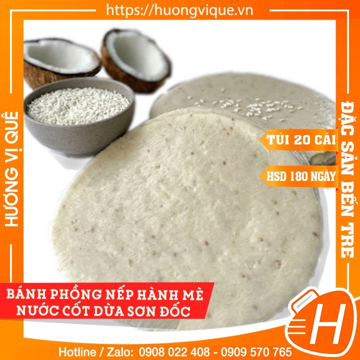 Bánh Phồng Nếp Hành Mè Nước Cốt Dừa Sơn Đốc - Túi 20 Cái - Đặc Sản Bến Tre