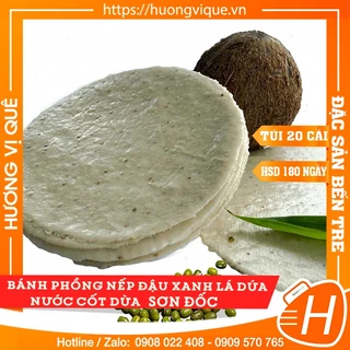 Bánh Phồng Nếp Đậu Xanh Lá Dứa Nước Cốt Dừa Sơn Đốc - Túi 20 Cái - Đặc Sản Bến Tre