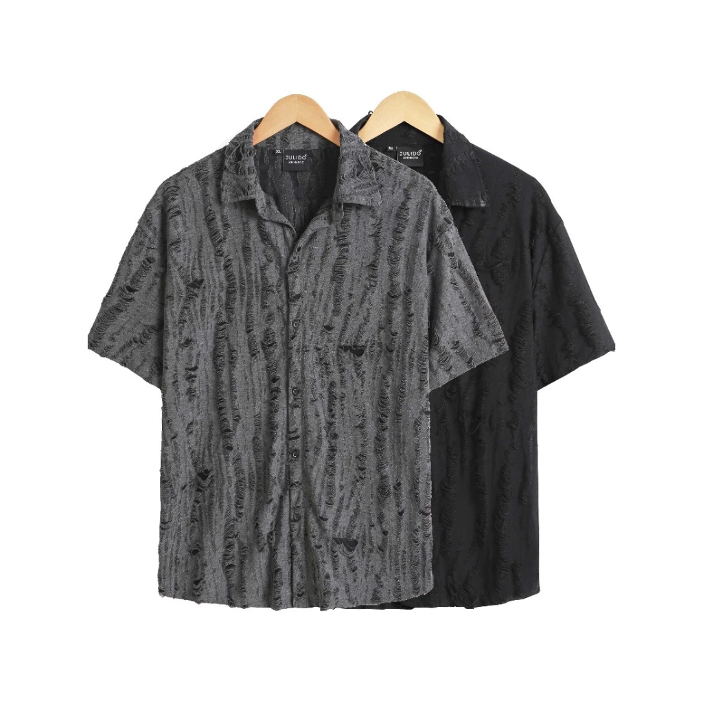 Áo Sơ Mi Nam GUDO Tay Ngắn Chất Liệu Cotton Thun Rách Thoáng Mát Thời Trang G08