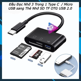 Đầu Đọc Thẻ Nhớ 2 / 3 Trong 1  Type C  / Micro USB sang Thẻ Nhớ SD TF OTG USB 2.0 Bộ Chuyển Đổi Di Động OTG 3 in 1