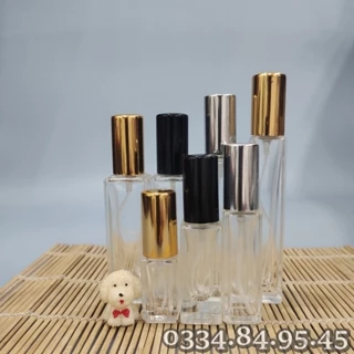 (Full size) Chai Lọ thủy tinh chiết nước hoa vuông nắp xi 3ml  5ml 8ml 10ml 15ml 20ml 30ml thân trụ vuông, du lịch.