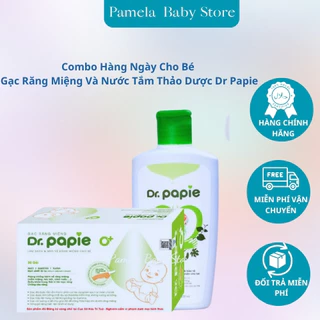 Combo Hàng Ngày Cho Bé Nước Tắm Gội Thảo Dược Dr Papie (230 ML)  Và Gạc Răng Miệng Chiết Xuất Lá Hẹ Dr Papie (30 gói)