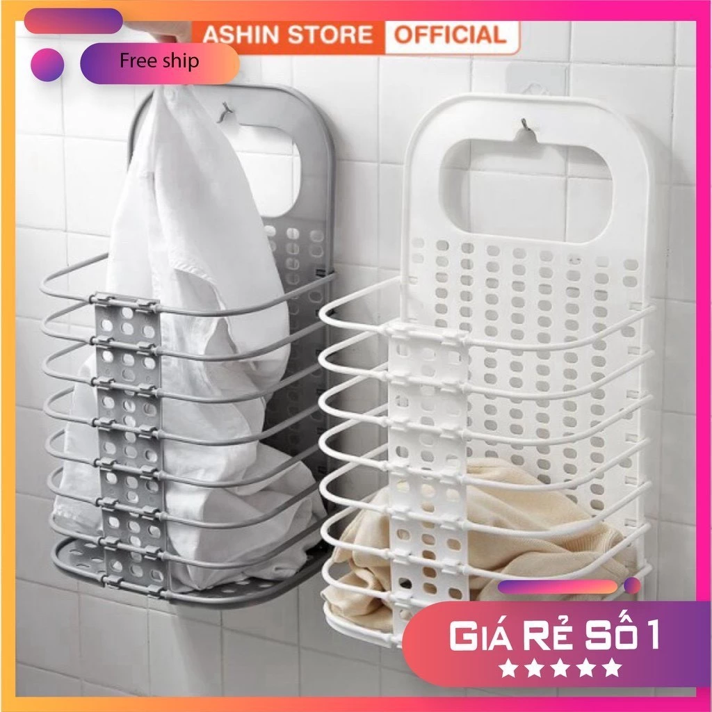 Giỏ đựng đồ gấp gọn thông minh  (3379), giỏ treo tường đựng quần áo đồ dùng nhà tắm
