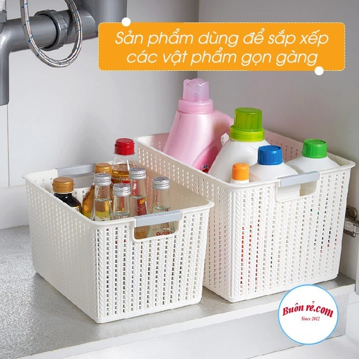 Rổ đan mây nhựa đựng đồ đa năng Việt Nhật, Giỏ đan đựng dụng cụ nhà bếp, quần áo gọn gàng- MS3415