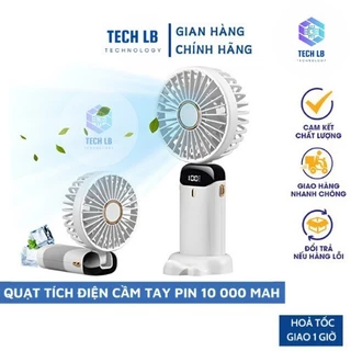 Quạt mini  tích điện cầm tay TECHLOBI pin khủng 5000MAH, quạt gấp gọn 5 cấp độ gió linh hoạt, hiện thị % pin + đèn LED