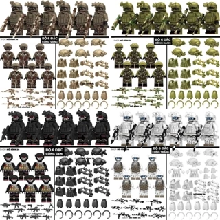 [set 6 NHÂN VẬT] Bộ 6 lính Đặc công lắp ráp xếp hình minifigure swat bộ đội xanh đen vàng trắng lính thủy đánh bộ