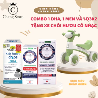 [TẶNG XE CHÒI HƯƠU] Combo 3 lọ vi chất D3K2 Bioamicus và Men 10 chủng Bioamicus và DHA drop Nature's Way