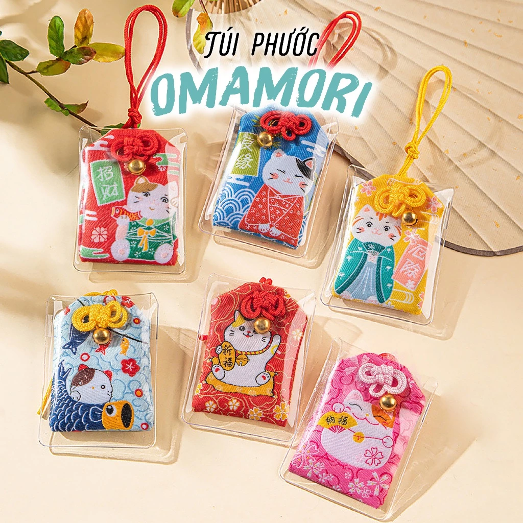 Túi Phước Omamori May Mắn, Túi Gấm Tài Lộc Mèo Neko Nhật Bản, Túi Ước Nguyện Học Tập Công Danh Sức Khoẻ