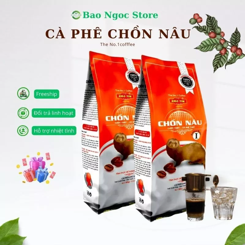 Combo 2 gói cà phê chồn nâu rang xay Bảo Tín , vị đắng dịu , hương moka , gói màu vàng (500gr)