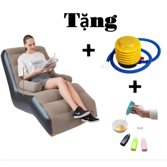 Ghế Nệm Hơi [TẶNG BƠM + MÁY ĐÁNH] Sofa Tựa Lưng Có Tay Vịn, Ghế Hơi Tựa Lưng Bọc Nhung Mềm Mịn Êm Ái