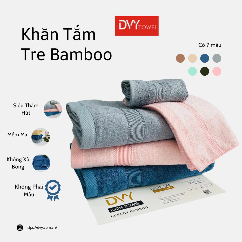 Khăn Tắm Tre Bamboo Gội Đầu Lau Mặt Mềm Mại Siêu Thấm Hút Không Phai Màu Không Xù Bông