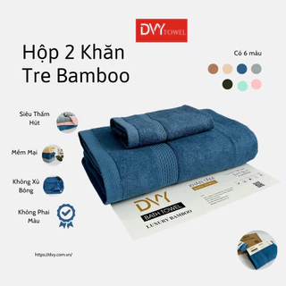 Hộp 2 Khăn Tre Bamboo ( 1 Khăn Tắm, 1 Khăn Mặt ) Mềm Mại Siêu Thấm Hút Không Phai Màu Không Xù Bông