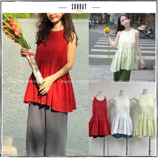 Áo Linen Cổ Yếm, Áo Babydoll Hai Dây Dáng Xoè Dễ Thương Dobi Top - Sunday Clothing AO008