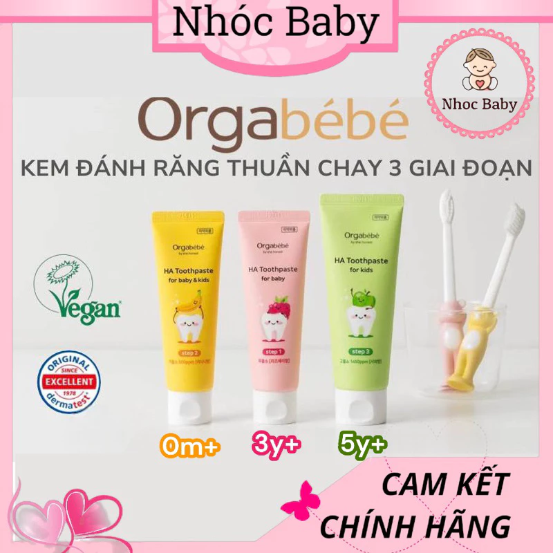 Kem đánh răng thuần chay ORGABEBE 3 giai đoạn cho bé