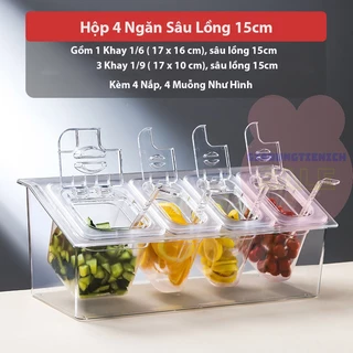 Bộ Khay Nhựa Giữ Lạnh Đựng thạch Topping, Nguyên Liệu Pha Chế 2 ngăn, 3 Ngăn Cao Cấp