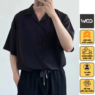 Áo sơ mi nam nữ Unisex ngắn tay Basic màu trắng và đen sơ mi lụa mịn mát form rộng SM-Trend 2023 (kèm ảnh thật)