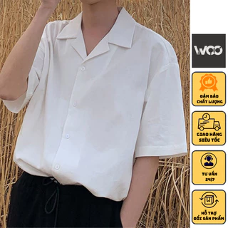 Áo sơ mi tay ngắn nam nữ form rộng, sơ mi cổ vest unisex Hàn Quốc, chất vải lụa dãn