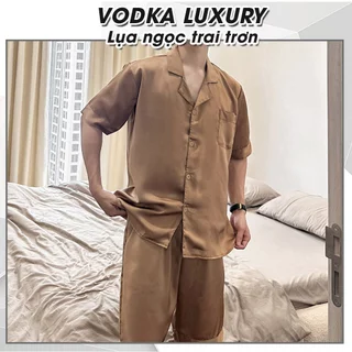 Pyjama nam cộc tay lụa ngọc trai trơn màu nâu sang chảnh, thoải mái T03 - Vodka Luxury