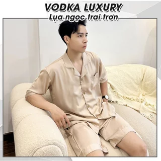 Pyjama nam cộc tay lụa ngọc trai trơn màu be sang chảnh, thoải mái T05 - Vodka Luxury