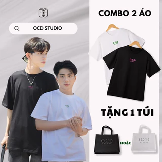 [MUA 2 TẶNG 1] Áo thun Thêu Chữ “OCD STUDIO” Local brand Unisex Form Rộng - Green Èn Pink