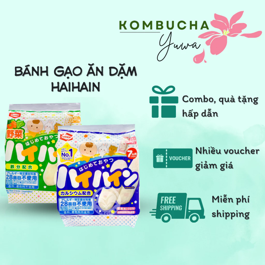 Bánh gạo ăn dặm HaiHai vị rau quả - Nhật Bản - túi 40gr - từ 7 tháng