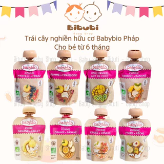 Trái cây nghiền hữu cơ Babybio Pháp dạng túi 90g cho bé ăn dặm từ 6 tháng - hàng air Bituti Shop