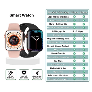 Đồng Hồ Thông Minh Smart Watch Series 8 Logo táo 45mm Bản Viền Thép, Full Box Đầy Đủ Chức Năng, Màn Hình trần viền ALOHA