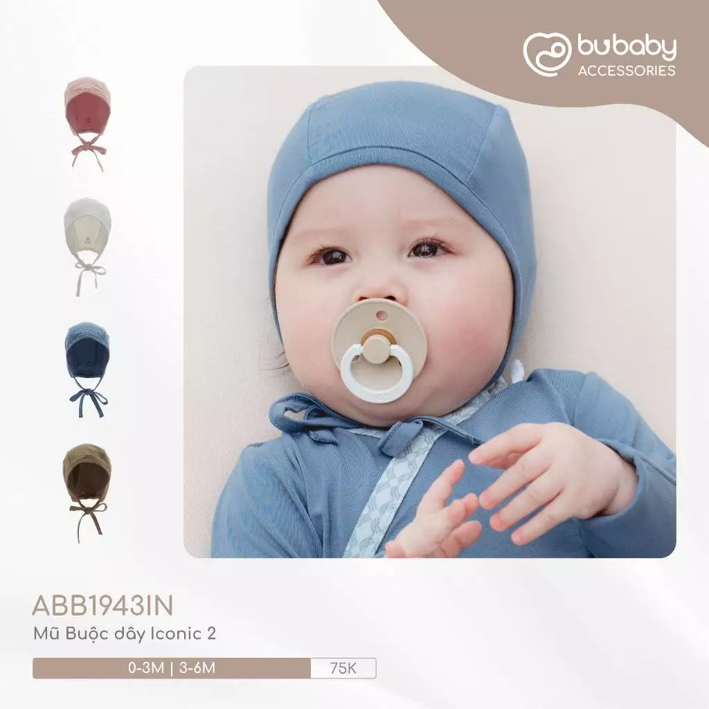 Bubaby ABB1943IN Mũ Buộc dây Iconic 2 cho bé sơ sinh 0 đến 6 tháng - Bambus  | Phụ kiện chính hãng
