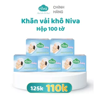 [Combo 5] Khăn Vải Khô Đa Năng NIVA Hộp 100 Tờ Tiện Dụng, Chất Liệu Cotton Tự Nhiên An Toàn Cho Bé