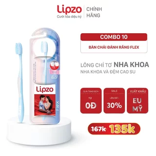 Combo 10 Bàn Chải Đánh Răng Lipzo Flex Khay Màu Pastel Công Nghệ Lông Bàn Chải Lõi Kép Chỉ Tơ Nha Khoa Siêu Linh Hoạt