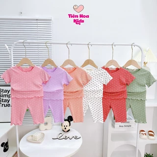 [Bé 7-19kg] Bộ Ngắn Tay Quần Lửng Chấm Bi Gân Tăm Lụa Siêu Mát Siêu Xinh Cho Bé Gái Từ 7-19kg