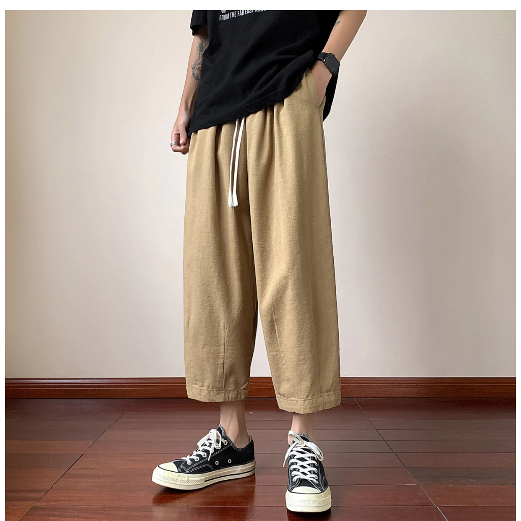 Quần ống rộng xếp ly vải đũi unisex ,mặc hè thoải mái , thoáng mát- maylinhshop
