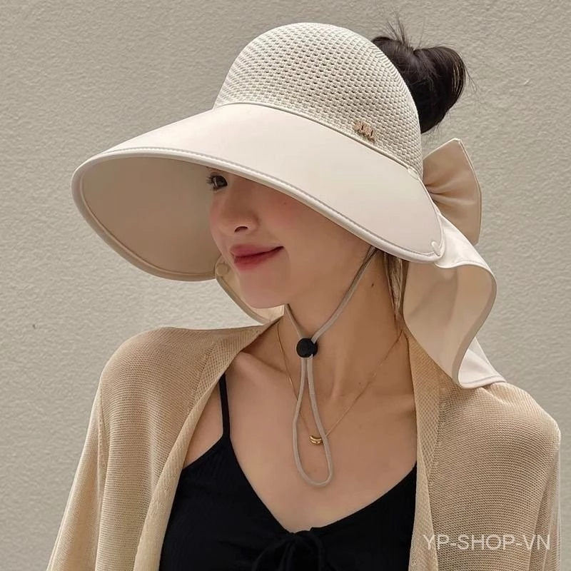 Mũ chống nắng mùa hè ngoài trời chống tia cực tím rỗng Mũ mở rộng vành lớn có khăn choàng chống tia cực tím Mũ che nắng