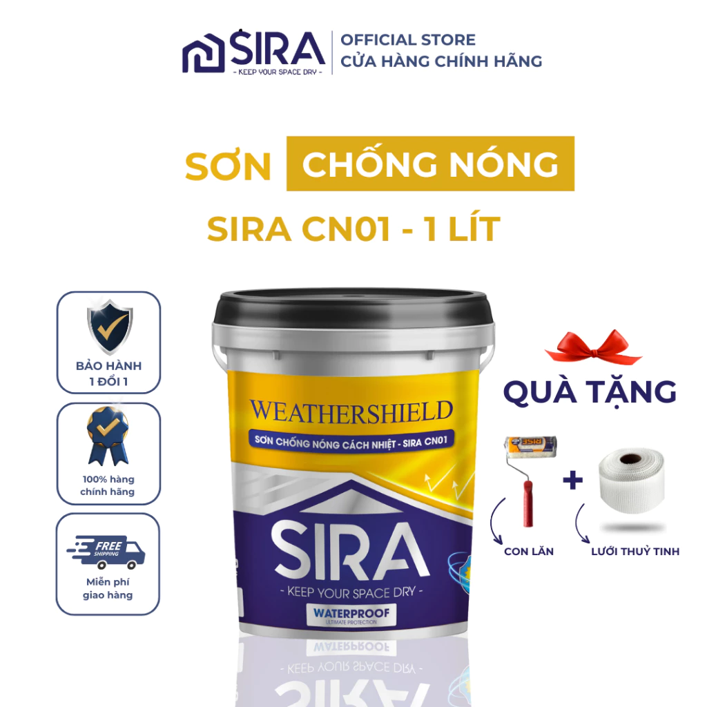 Sơn Chống Nóng Mái Tôn, Tường nhà, Tấm lợp, Téc Nước - 1Lít Sơn Chóng Nóng Sira SN01 Chống Nóng Hạ Nhiệt hiệu quả