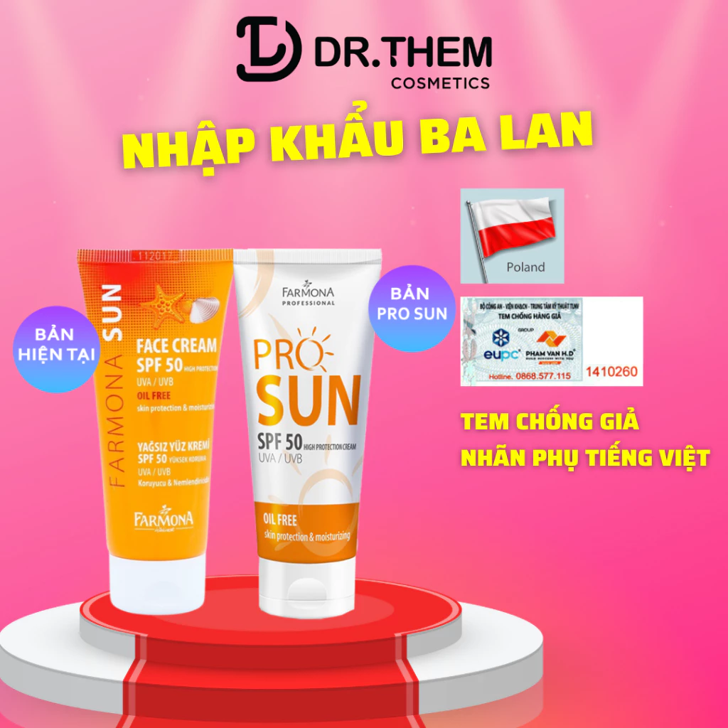 Kem Chống Nắng Farmona Sun Face Cream Oil Free Spf50 Cho Da Dầu Mụn 50ml, Không Chứa Dầu Cho Da Mặt spf 50- Dr Thêm