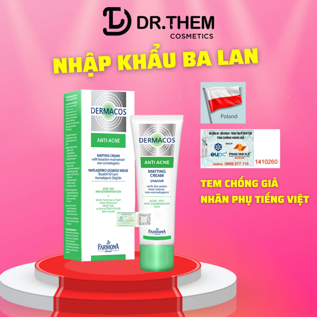 Dermacos Kem Dưỡng Giảm Bóng Nhờn, Ngừa Mụn Farmona Dermacos Anti Acne Matting Cream 50ml