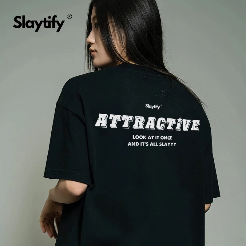 Áo phông SLAYTIFY thun cotton 100% form dáng unisex in chữ ATT C8S