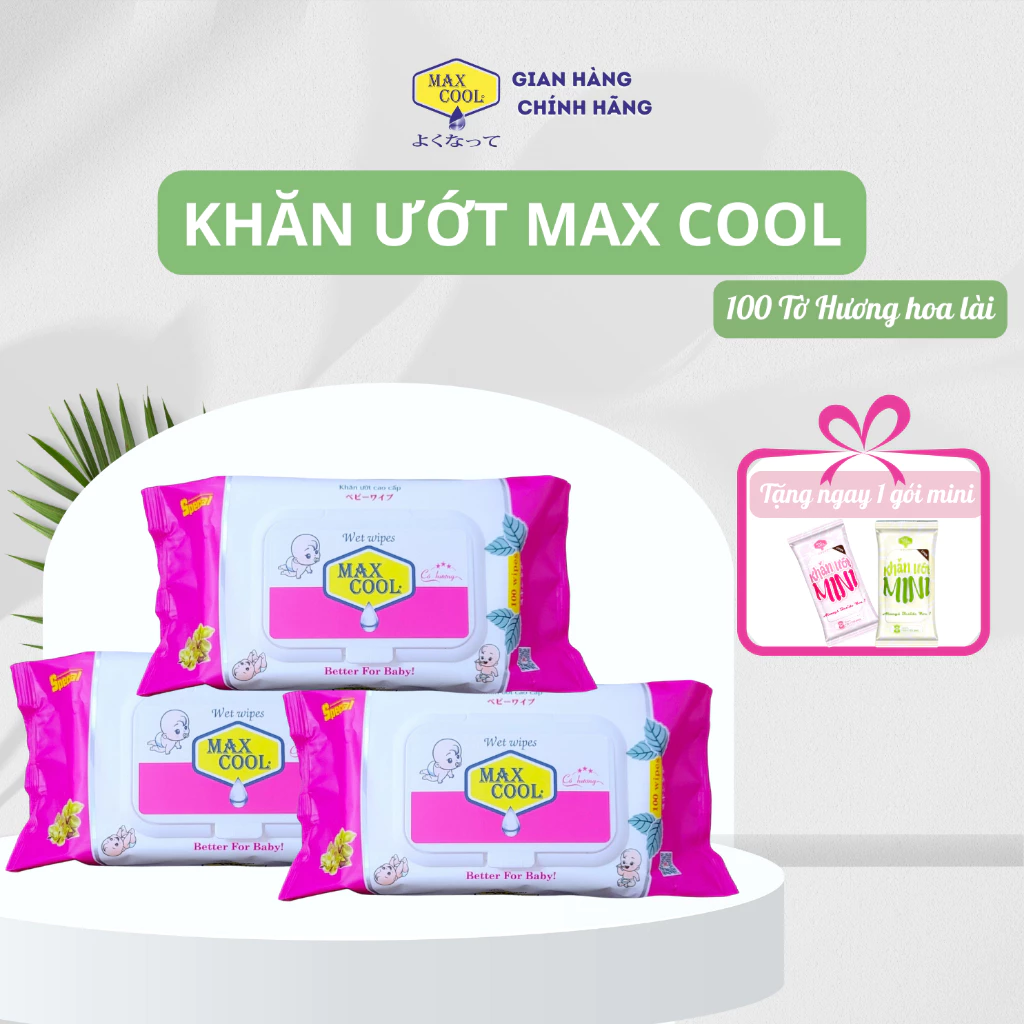 Combo 3 gói khăn ướt Max Cool 100 tờ, Hồng hương hoa lài