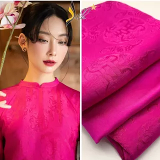 Lụa may áo dài - SILK – hoa văn thọ dơi màu hồng sen – TR09