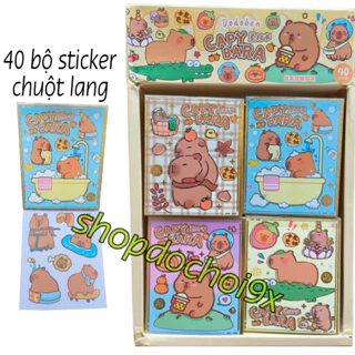 Khay 40 bộ sticker nhãn dán capybara , nhãn dán sticker chuột lang nước 40 bộ x 12 tờ