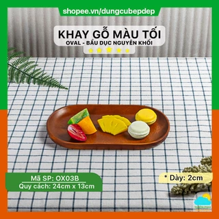 Khay gỗ Decor màu tối Oval 24x13cm gỗ Xà cừ cao cấp để đồ ăn, phục vụ quán cafe, nhà hàng, trang trí chụp ảnh