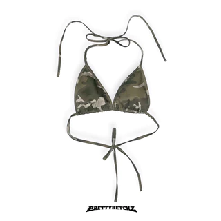 Áo bra bikini camo dằn di Khaki dây buộc